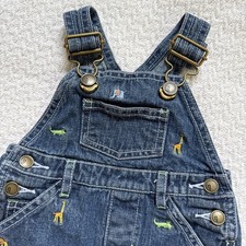 Vintage Gymboree Jungle Friends Zoo Giraffe Denim Overalls Y2K 2006 Size 0-3M picture