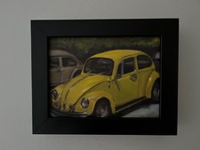Fine Art original framed oil painting Pa lanscape antique vintage VW cars picture