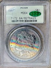 1887 Morgan Dollar $ PCGS MS64 OGH CAC Terminal Rainbow Crescent* Toned Monster picture