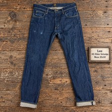 Lee 101 Rider Selvedge Jeans Mens 32x32 Blue Indigo 12oz Slim Tapered Denim picture