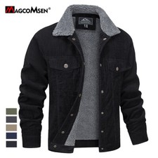 Men's Winter Warm Corduroy Jacket Sherpa Lined Trucker Jacket Casual Work Coats picture