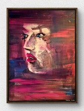Original Signed 12x16 Abstract Spooky Woman Acrylic Canvas Home Decor Art B4 picture