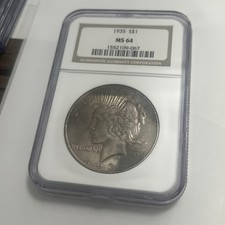 1935 Peace Silver $1 Ms64 Unusual Toning Both Sides Very Nice NGC Peace picture