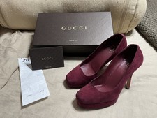 Gucci Burgundy Suede Leather Square Toe Platform Pumps Sz 8 - PreOwned picture