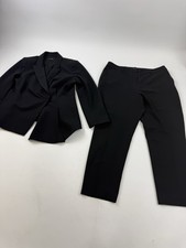 Tahari ASL Pant Suit Womens 16 Black Crepe 2 Piece Jacket Pants Work Office picture