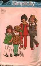 9583 Vintage Simplicity Sewing Pattern Girls 1970s Toddler Dress Pants 2 OOP Sew picture