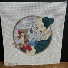 Vtg Hand-Painted Santa & Teddy Bear #120 Needlepoint Canvas 18 Mesh Unworked picture