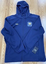 Notre Dame Football Team Issued Under Armour Full Zip Hooded Jacket New Tags XL picture