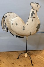 19th Century Large Rooster Weathervane Metal Painted w Stand American Folk Art picture