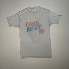 Vintage 90s Paper thin Distressed White T Shirt. Comic Relief New York City. M, picture