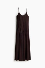 H&M Modal Maxi Dress Women's Dark Brown Pintuck V-Neck Strappy Flared NWT picture