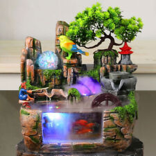 Indoor Tabletop Water Fountain Rockery Waterfall Decor, Home LED Resin Ornament picture