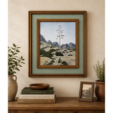 Vintage Joshua Tree Desert Landscape Oil Painting Gold Frame 18x20.5 Good picture