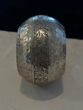 Vintage Engraved Metal Statement Bangle Silver Tone picture