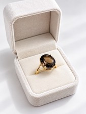 Vintage 10K Yellow Gold Oval Brown Gemstone Cocktail Ring 3.72g Size 7.5 picture