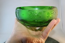 VTG Viking Green Glass Ashtray Rare Embossed Horse & Carriage Stagecoach MCM picture