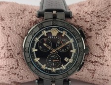 Pre-Owned VERSACE Chronograph Black 'Date' Working Men Wristwatch Leather Band picture