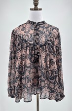 Anthropologie Let Me Be Multi Floral Tapestry Sheer Henley Blouse Sz L NEW picture