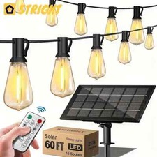 60FT Solar String Lights Outdoor Shatterproof Vintage Edison Bulbs picture