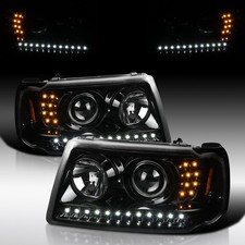 Fit 2001-2011 Ford Ranger Slick Black LED Strip Projector Headlights Lamps 01-11 picture