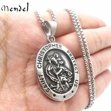 MENDEL Mens St Saint Christopher Medal Pendant Necklace Stainless Steel Amulet picture