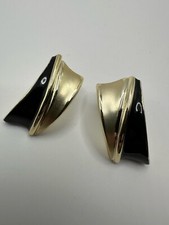 Large Vintage Gold Black 1980s Stud Dangle Earrings 4cm JB7 picture