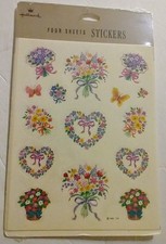 Rare VTG Hallmark Sticker Flowers, Butterflies 4 Sheets, 60 Stickers NOS picture