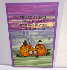 Halloween cute Greeting Card Pumpkins Bats Witches handmade blank inside  picture