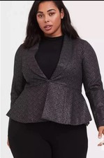Torrid Studio Uptown Premium Ponte Black Chevron Stretch Peplum Blazer sz 2X 18/ picture