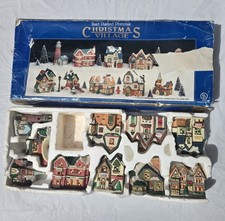 Vtg Hand Painted Porcelain Christmas Village Set 10 Buildings Replacement Set picture