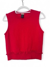 Magaschoni 100% Cashmere Red Sleeveless Sweater With Ruffle Accent Size S picture