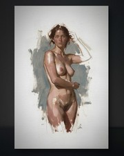 Original  Female Figure Portrait Classical  Oil Painting 5.5x8.5 Book page picture