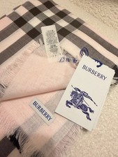 New Burberry Lightweight Check Wool Silk Scarf In Bow Pink Christmas Gift Idea picture