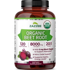 USDA Organic Beet Root 8000 mg Strength 20:1 Extract, 120 Vegan Capsules, Kosher picture