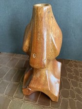 vintage mid century modern wood abstract carved Sculpture Flower vase picture