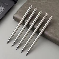 5 Pack Silver Stainless Steel Ballpoint Pen 1mm Medium Point Smooth Twist Ink picture