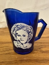 Vintage 1930's Shirley Temple Cobalt Blue Petite Glass Pitcher with Image picture