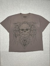 Y2K MMA Elite Grey T-Shirt with Black Skull with Wings Graphic. Size XL picture