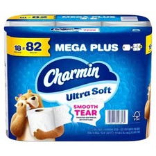 Charmin Ultra-Soft Smooth Tear Toilet Paper Mega Plus Rolls (18 Count) Clog-Safe picture