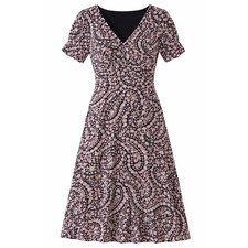 Talbots Midi Dress Womens 10 Black Pink Floral Paisley V-Neck Puff Sleeve NWT picture