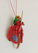 Vintage Wooden Kitchen Hanging Witch 4 Inches Long Flying on Broom Country Core picture