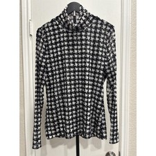 Philosophy Republic Clothing Womens Large Mock Neck Houndstooth Mesh Top Black L picture