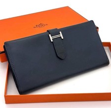 HERMES Bearn Classic Bifold Long Wallet Navy Box Calf Leather picture