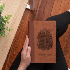 Personalized NIV Bible, Custom Fingerprint & Cross Design with Name Engraved picture