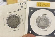1853-O + 1857-O U.S Silver Seated Liberty Dimes**** picture