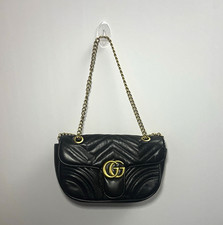 Black Quilted Chain Shoulder Bag Gold Tone Hardware Chevron Heart Flap Purse picture