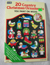 Vtg 20 Country CHRISTMAS ORNAMENTS You Paint On Wood Sealed Kit Goose Santa picture
