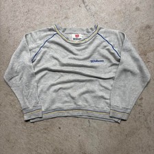 Vintage Wilson 80s Cropped Raglan Crewneck Sweatshirt Gray Blue Yellow S/M picture