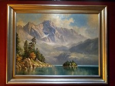 HANS OTTO KRAUS Original Oil Painting of Lake Eibsee. Bavarian Alps. 1960’s picture