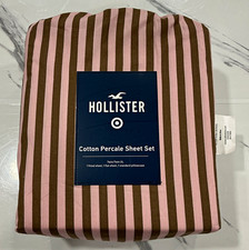 Hollister 100% Cotton Percale Striped Sheet Set Twin/Twin XL Pink/Brown picture